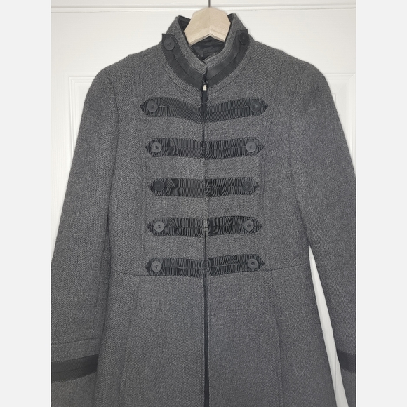 Zara Gray Wool Military Knee-Length Coat Sz XS/S - Picture 2 of 5